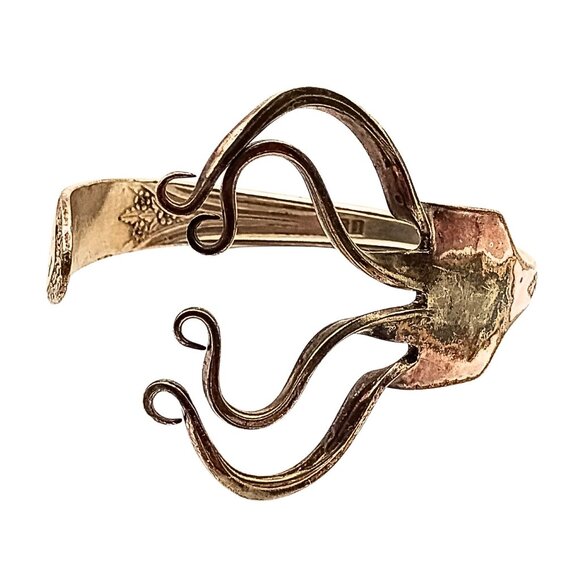 Vintage 70s Silver Plated Fork Wrap Bracelet & Abalone Shell Earrings Set Women - Picture 2 of 10